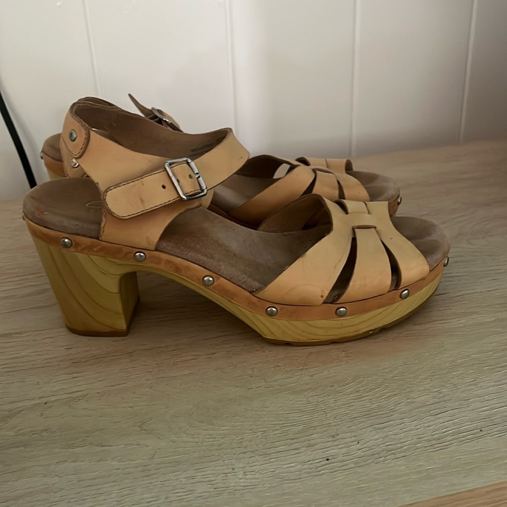 Clarks studded wooden heel clog sandals